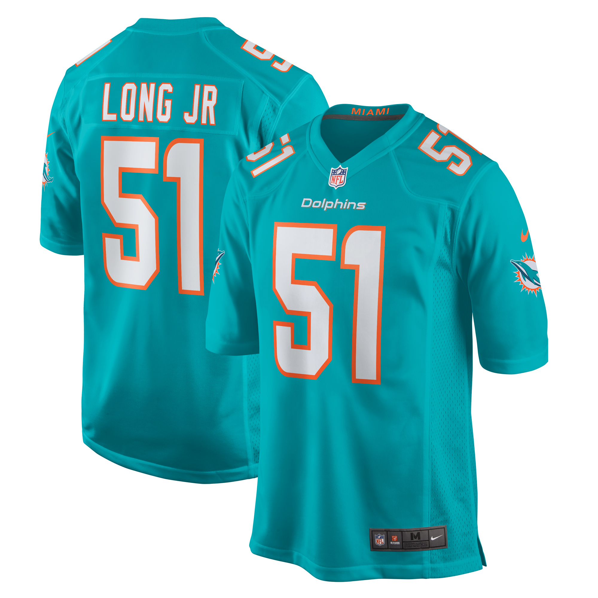 Men's Nike David Long Jr. Aqua Miami Dolphins Game Jersey - Image 5