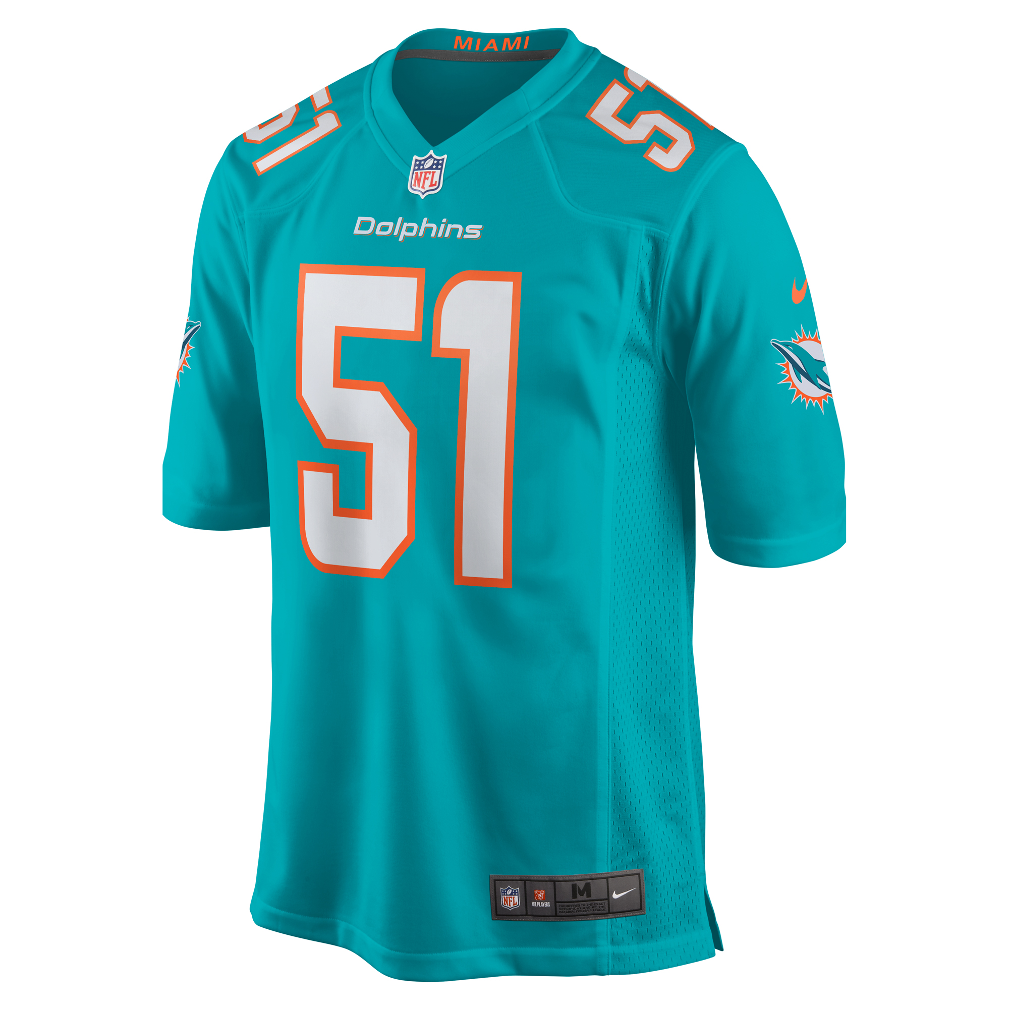Men's Nike David Long Jr. Aqua Miami Dolphins Game Jersey - Image 3
