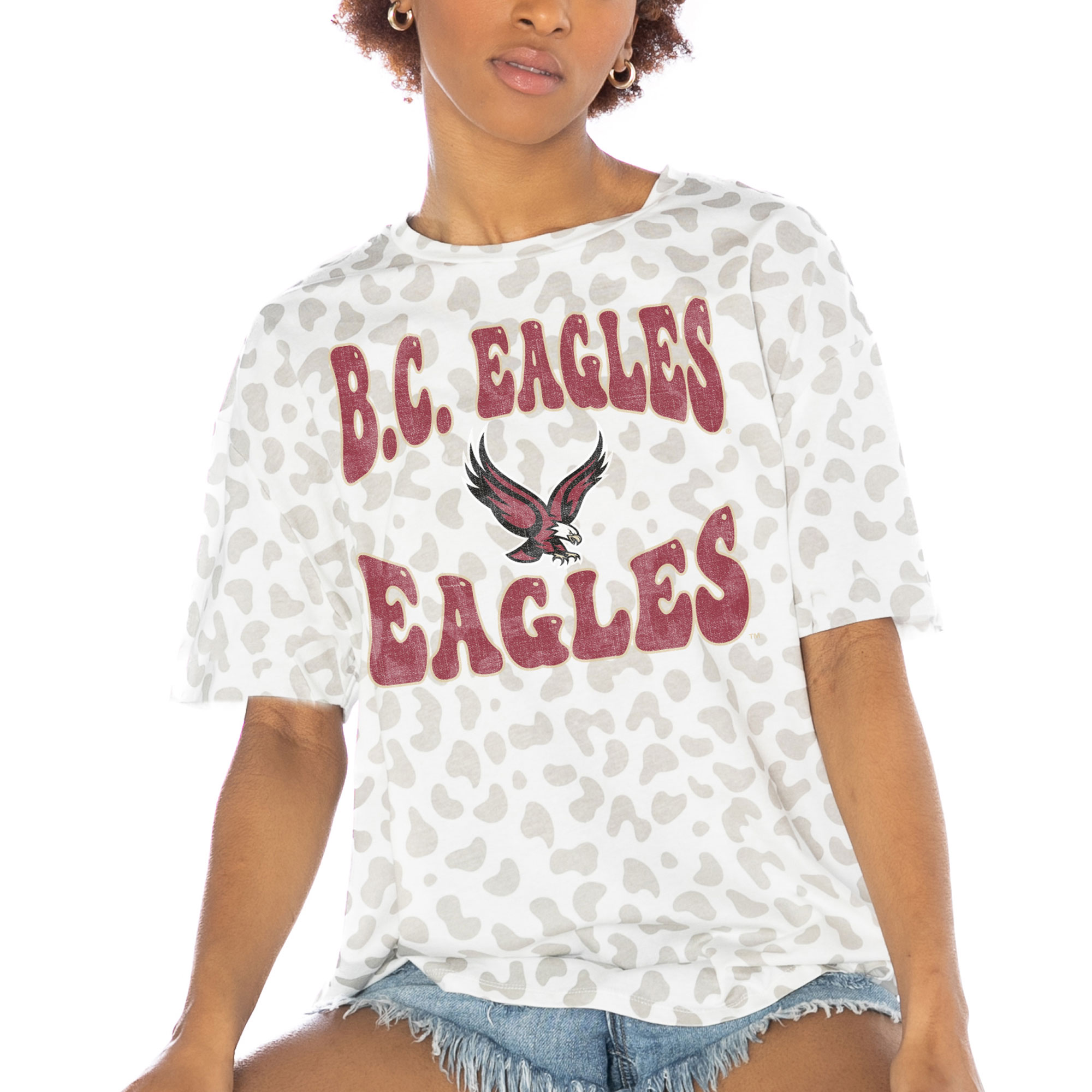 Women's Gameday Couture White Boston College Eagles Crushing Victory Subtle Leopard Print T-Shirt