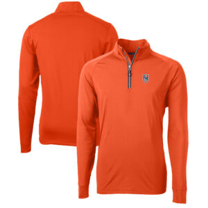 Men's Cutter & Buck  Orange New York Mets Adapt Eco Knit Stretch Recycled Quarter-Zip Pullover Top