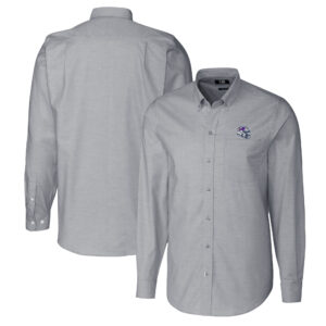 Men's Cutter & Buck  Charcoal Buffalo Bills Helmet Stretch Oxford Long Sleeve Button-Down Shirt