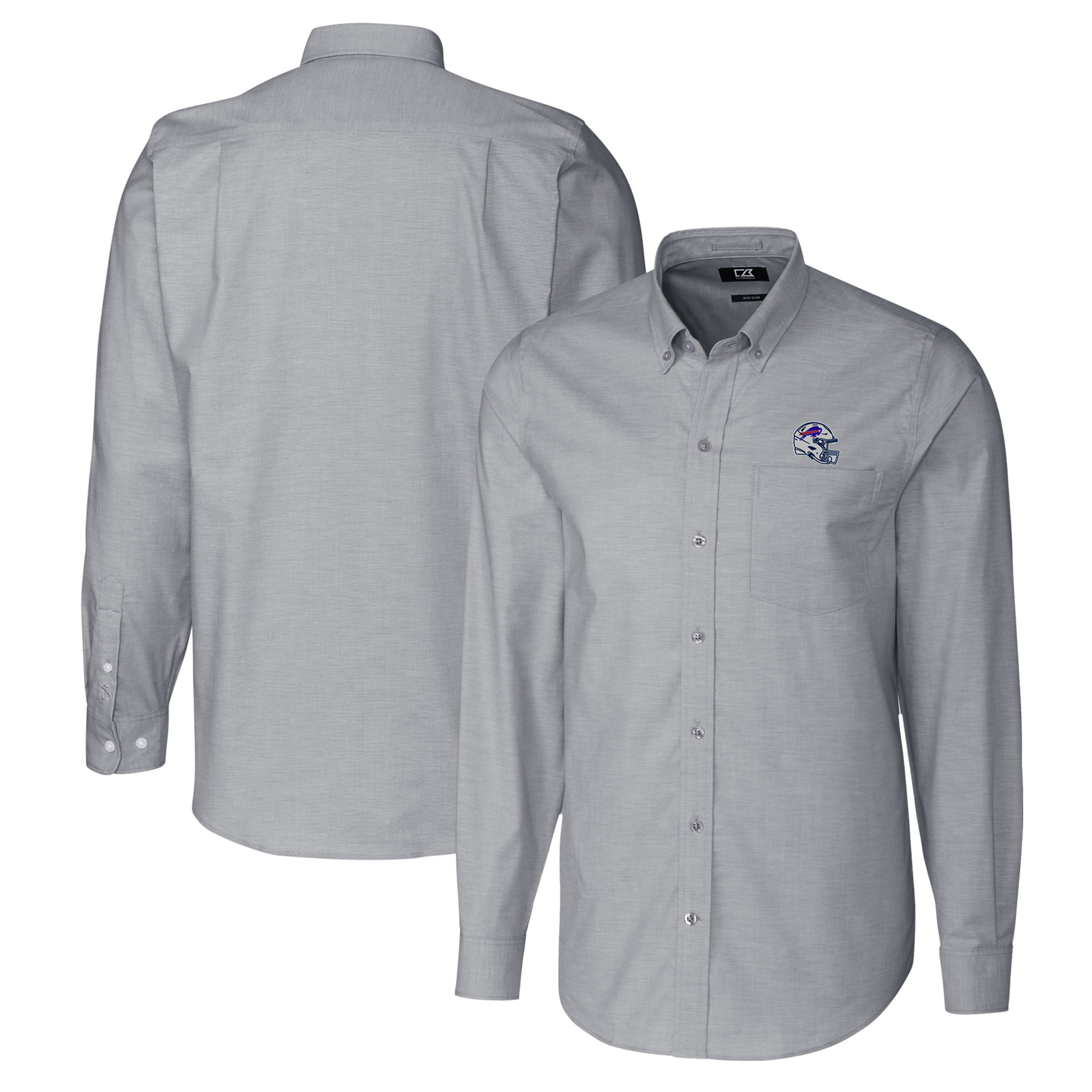 Men's Cutter & Buck Charcoal Buffalo Bills Helmet Stretch Oxford Long Sleeve Button-Down Shirt