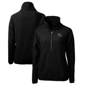 Women's Cutter & Buck  Black Minnesota Vikings Helmet Logo Cascade Eco Sherpa Fleece Half-Zip Pullover Jacket
