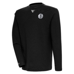 Men's Antigua  Black Brooklyn Nets Flier Bunker Pullover Sweatshirt