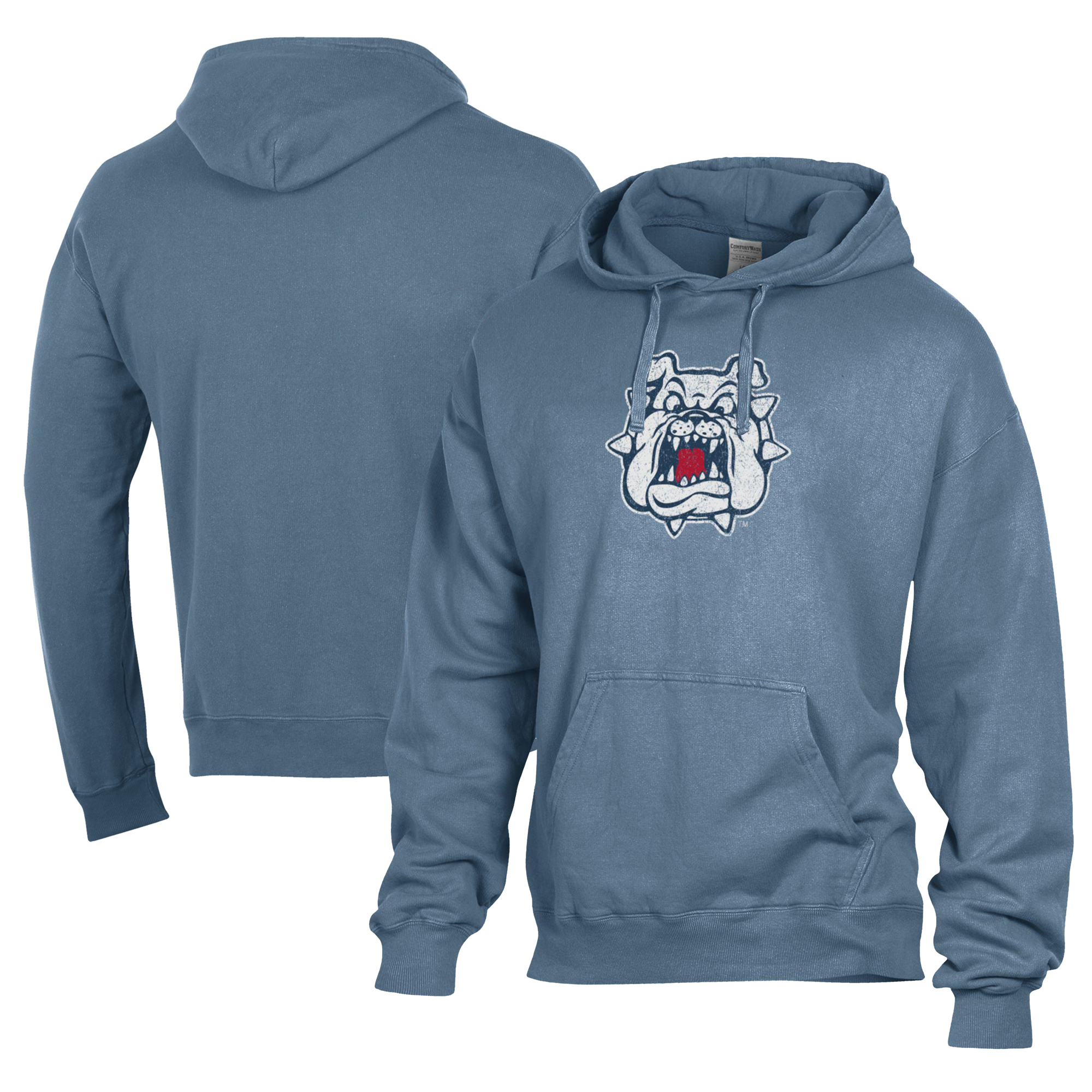 Men's Comfort Wash Blue Fresno State Bulldogs Lightweight Fleece Pullover Hoodie - Image 2