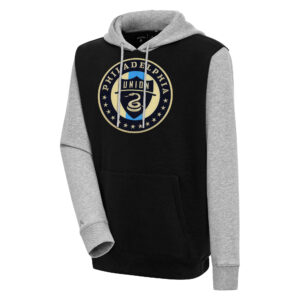 Men's Antigua Black Philadelphia Union Victory Color Block Pullover Hoodie