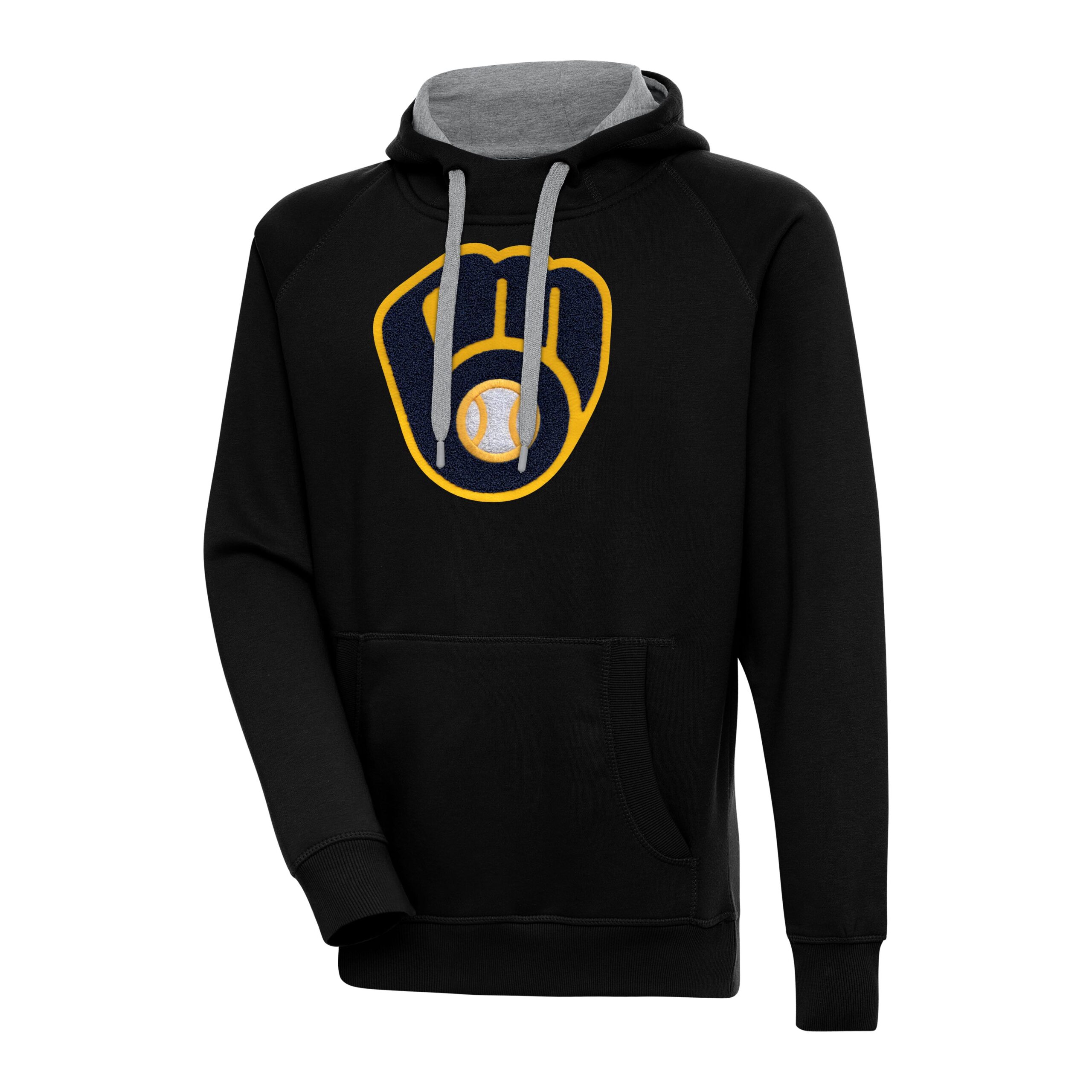 Men's Antigua Black Milwaukee Brewers Victory Chenille Pullover Hoodie