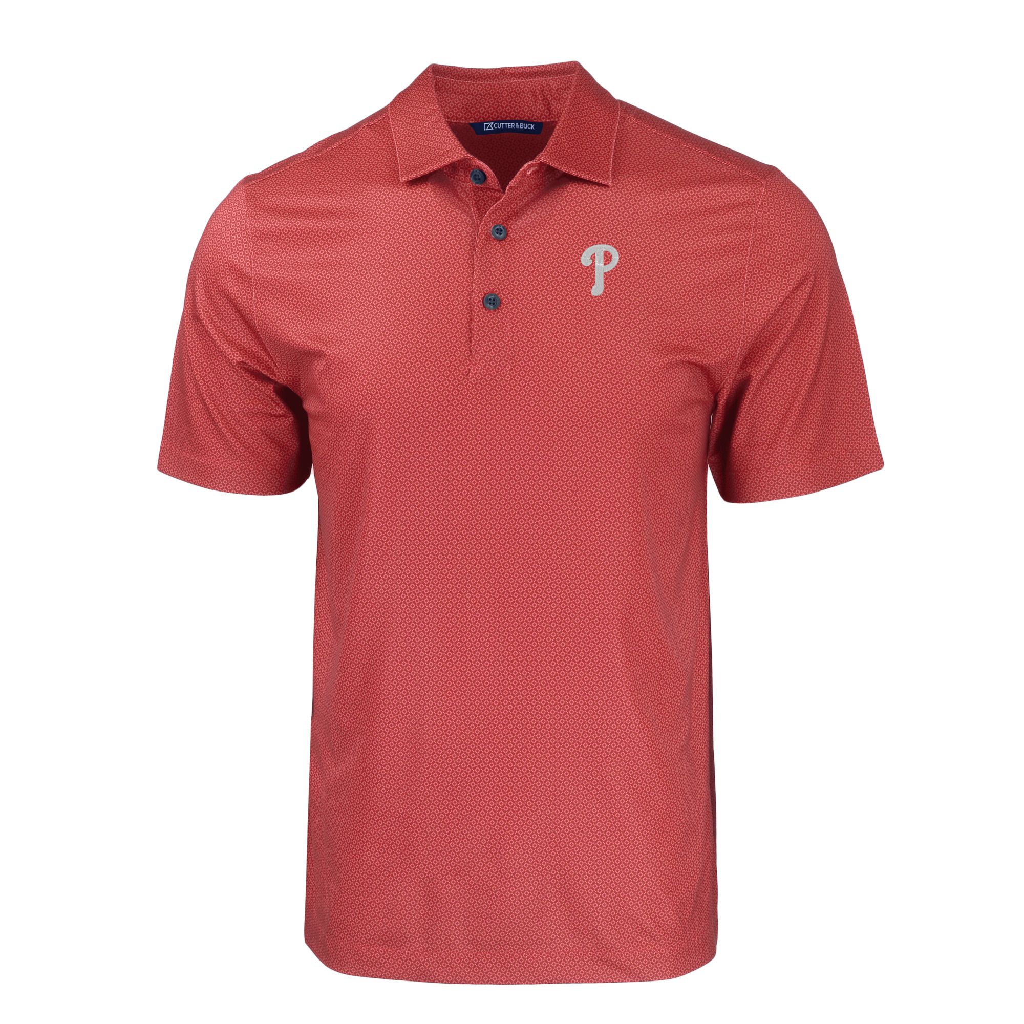 Men's Cutter & Buck Red Philadelphia Phillies Big & Tall Pike Eco Tonal Geo Print Stretch Recycled Polo - Image 3