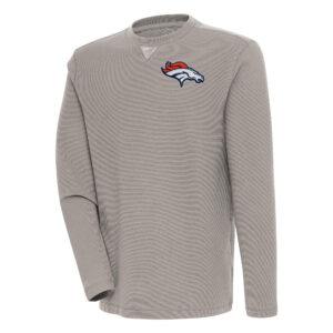 Men's Antigua  Oatmeal Denver Broncos Flier Bunker Pullover Sweatshirt