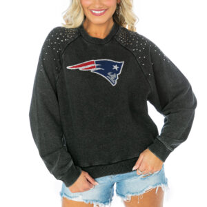 Women's Gameday Couture Charcoal New England Patriots French Terry Studded Cropped Pullover Sweatshirt