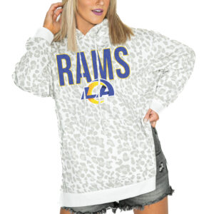 Womens' Gameday Couture  White Los Angeles Rams Leopard Side Slit Pullover Hoodie