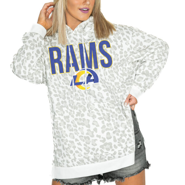 Womens' Gameday Couture  White Los Angeles Rams Leopard Side Slit Pullover Hoodie