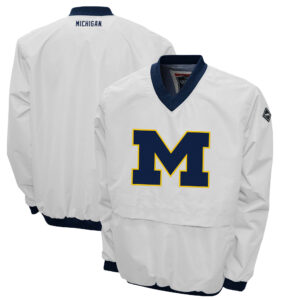 Men's Franchise Club White Michigan Wolverines Windshell Big Logo V-Neck Pullover Jacket