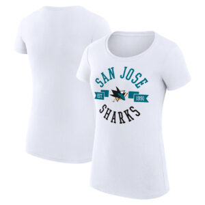 Women's G-III 4Her by Carl Banks White San Jose Sharks City Graphic Sport Fitted Crewneck T-Shirt