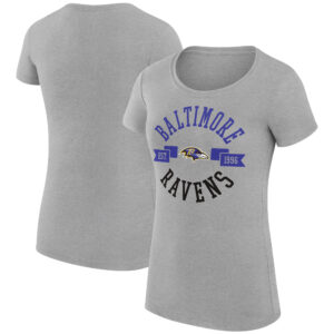 Women's G-III 4Her by Carl Banks Heather Gray Baltimore Ravens City Team Graphic Lightweight Fitted Crewneck T-Shirt