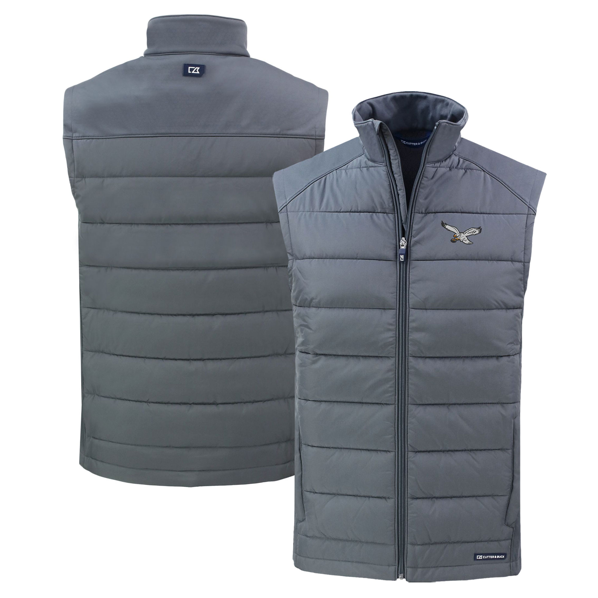 Men's Cutter & Buck Gray Philadelphia Eagles Throwback Evoke Hybrid Eco Softshell Recycled Full-Zip Vest - Image 2