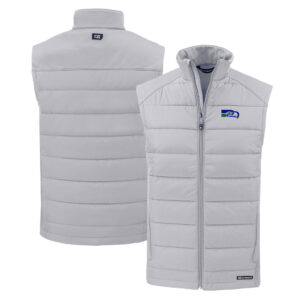 Men's Cutter & Buck Gray Seattle Seahawks Throwback Evoke Hybrid Eco Softshell Recycled Full-Zip Vest