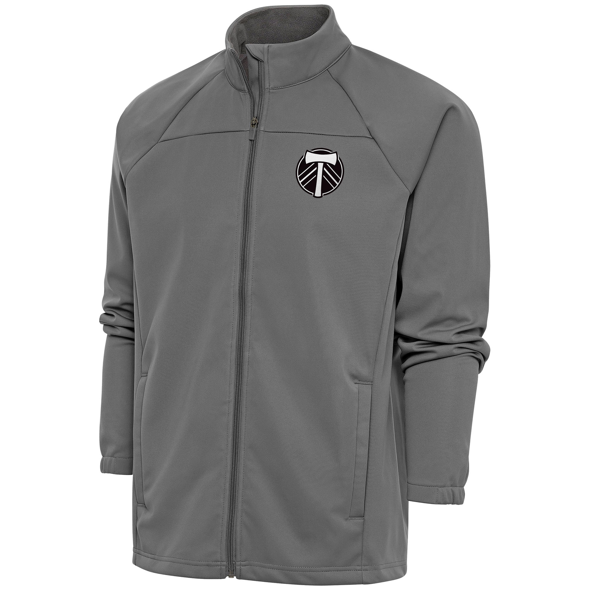 Men's Antigua Steel Portland Timbers Brushed Metallic Links Raglan Full-Zip Golf Jacket