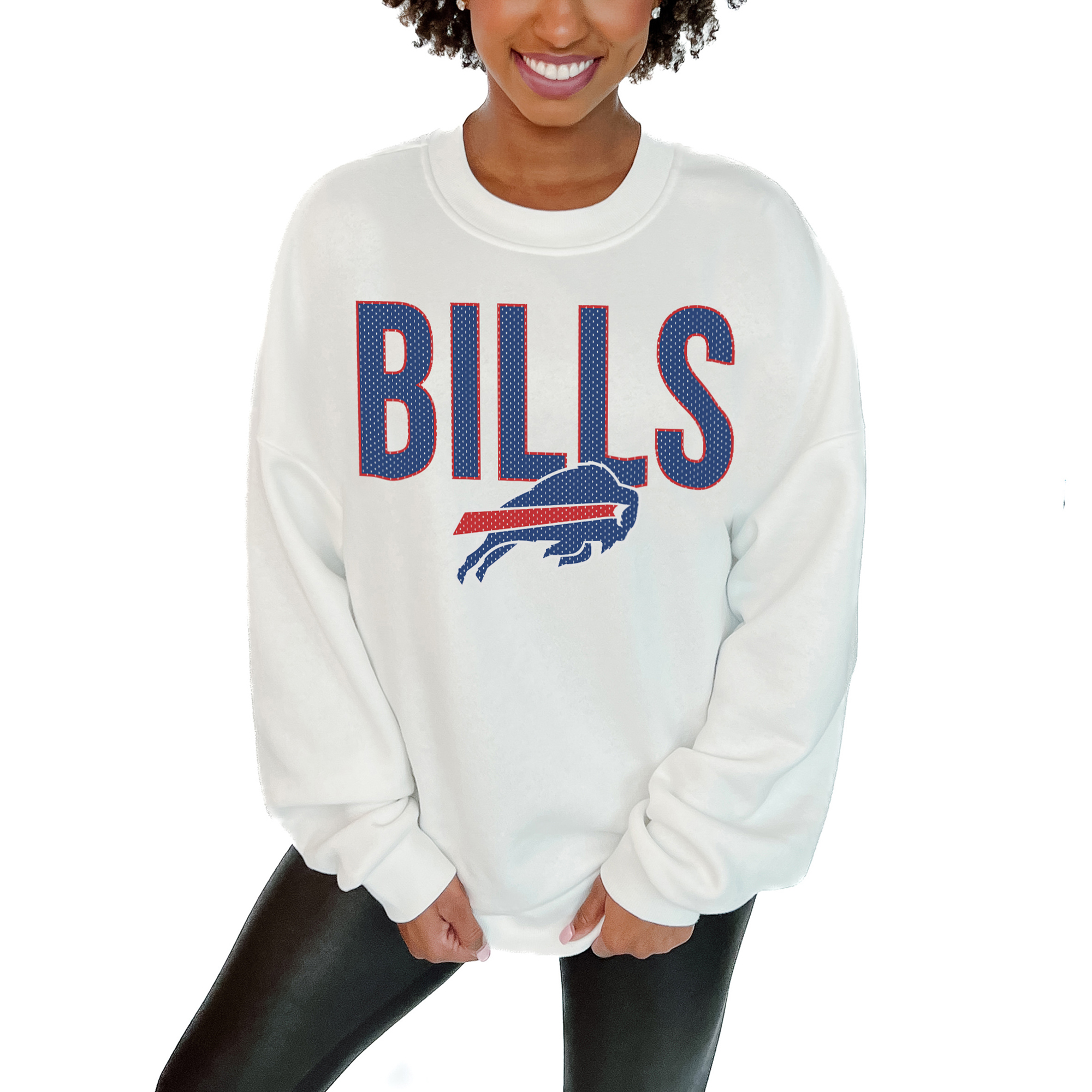 Women's Gameday Couture White Buffalo Bills Just Go With It Oversized Long Sleeve Crewneck Sweatshirt