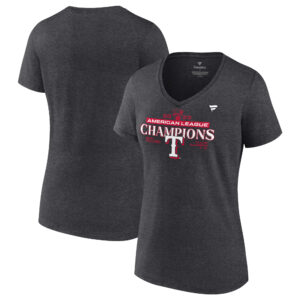 Women's Fanatics  Heather Charcoal Texas Rangers 2023 American League Champions Locker Room Plus Size V-Neck T-Shirt