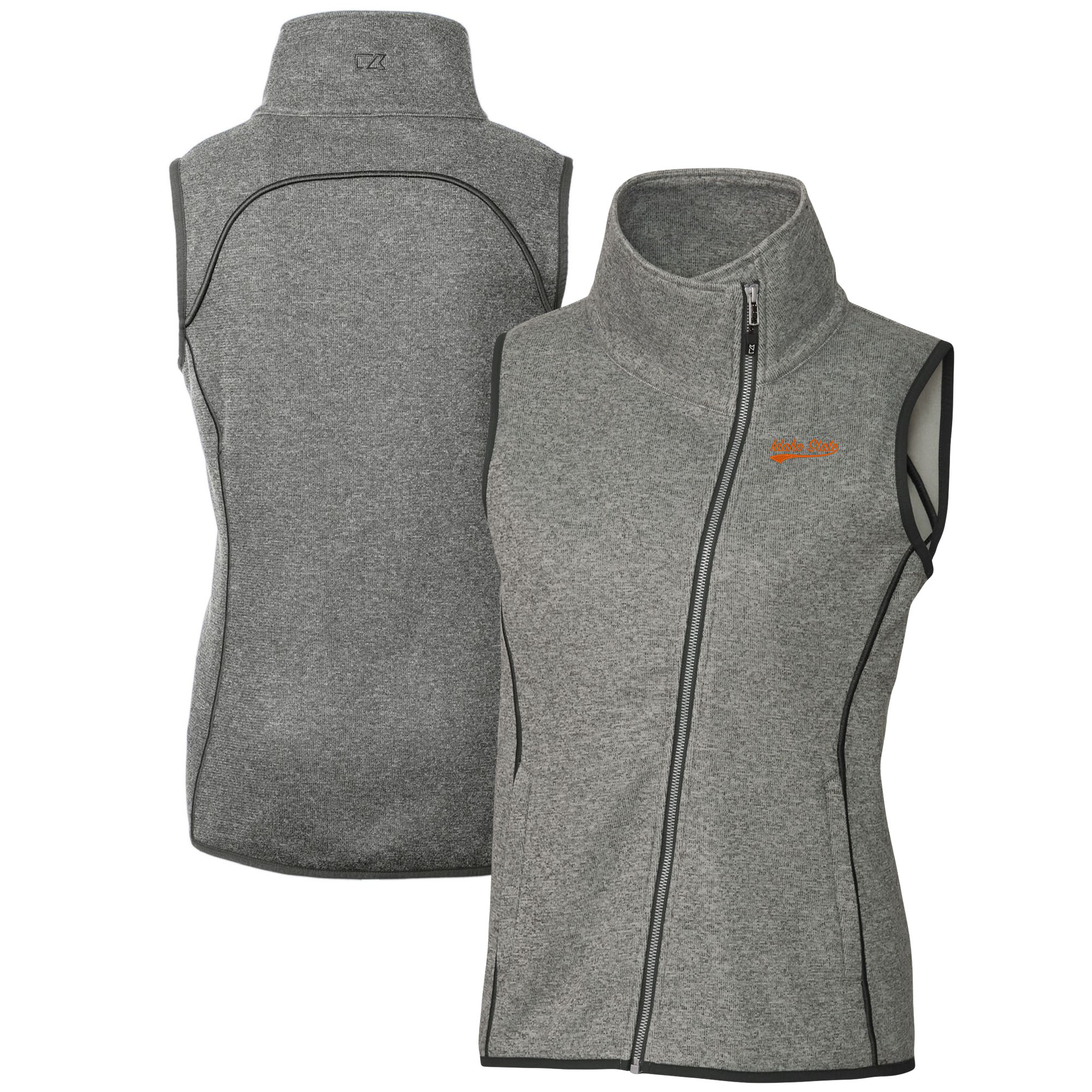 Women's Cutter & Buck Heather Gray Idaho State Bengals Mainsail Asymmetrical Knit Full-Zip Vest - Image 2