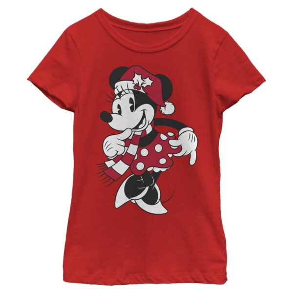 Girl's Youth Mad Engine Minnie Mouse Red Mickey & Friends Santa Hat Graphic T-Shirt