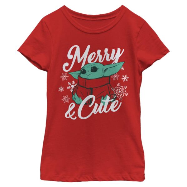 Girl's Youth Mad Engine Grogu Red The Mandalorian Merry & Cute Graphic T-Shirt