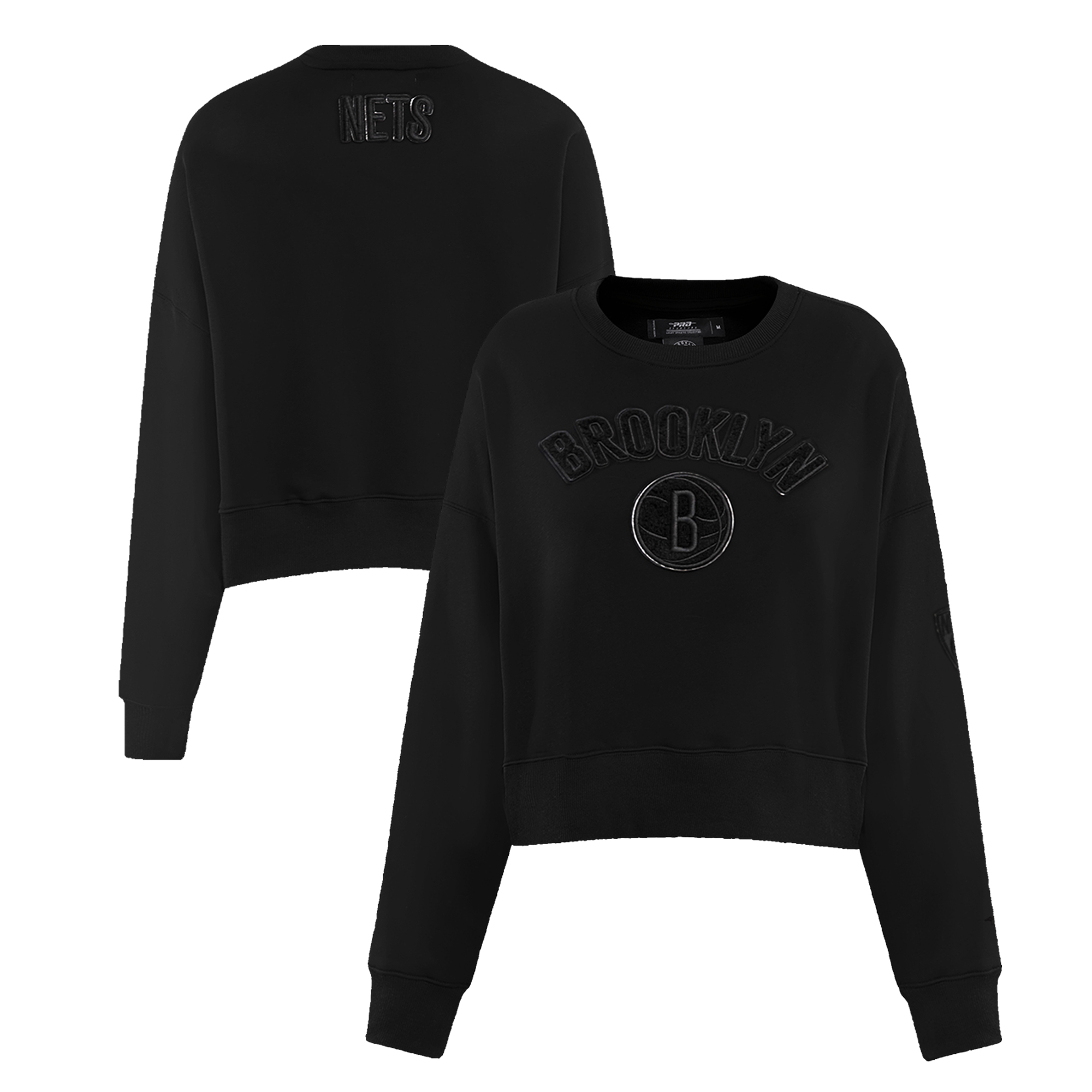 Women's Pro Standard Black Brooklyn Nets Triple Black FLC Crewneck Pullover Sweatshirt - Image 2