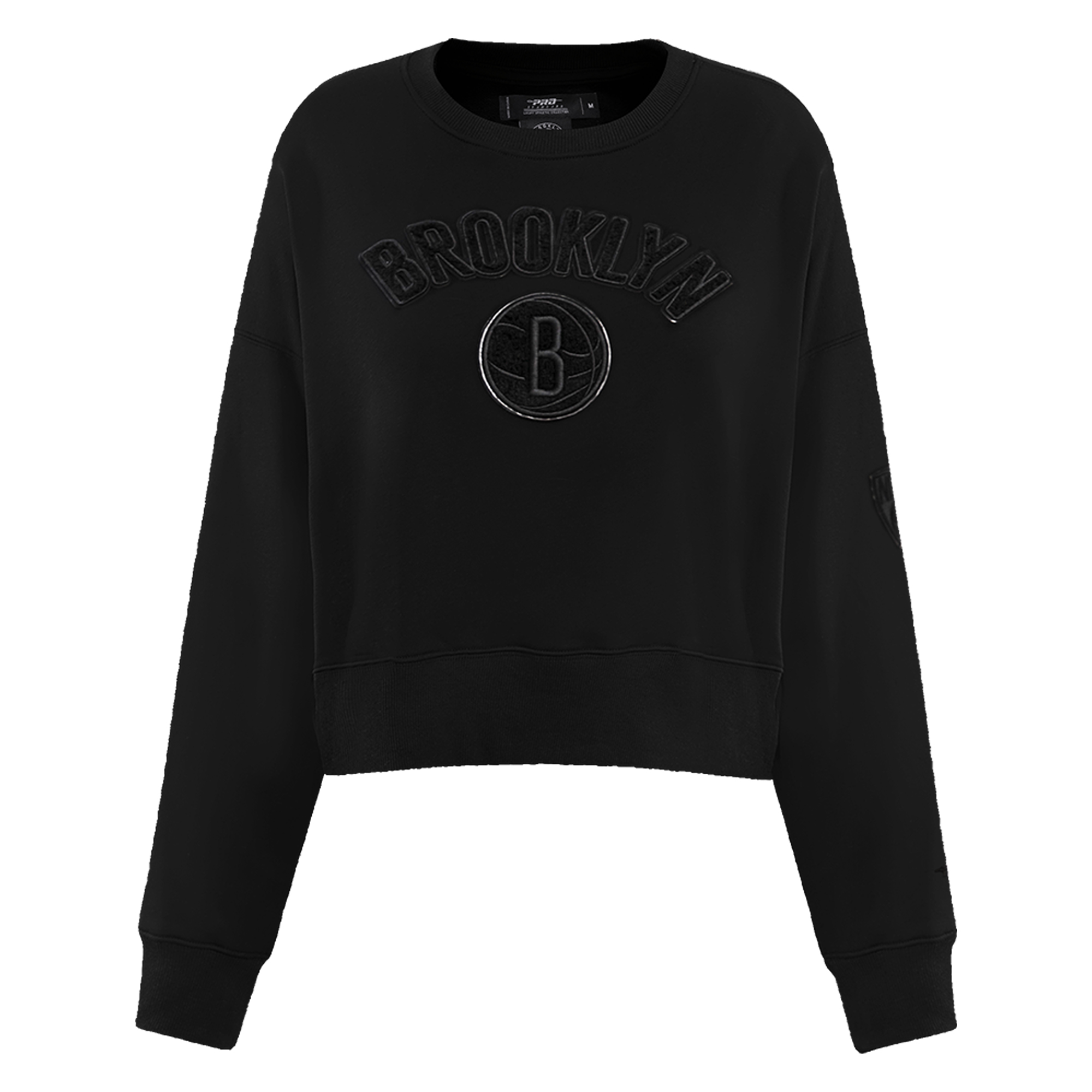 Women's Pro Standard Black Brooklyn Nets Triple Black FLC Crewneck Pullover Sweatshirt - Image 6
