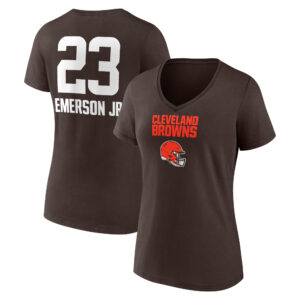 Women's Martin Emerson Jr. Brown Cleveland Browns Team Wordmark Player Name & Number V-Neck T-Shirt
