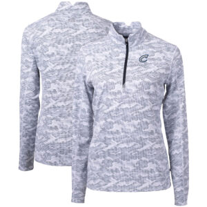 Women's Cutter & Buck  Charcoal Columbus Clippers Traverse Camo Stretch Quarter-Zip Pullover Top