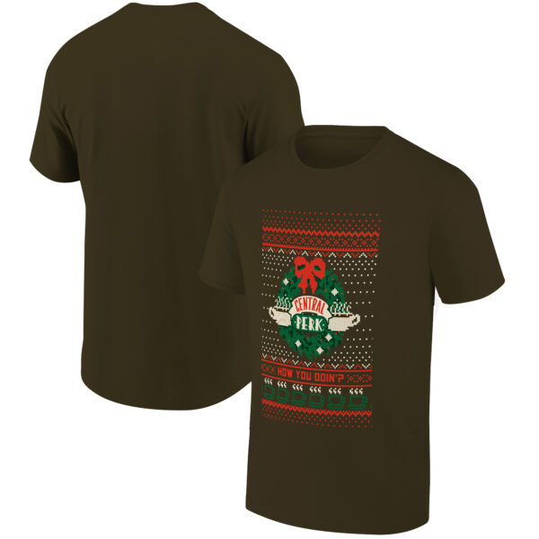 Men's Ripple Junction Olive Brown Friends Central Perk Holiday Graphic T-Shirt - Image 5