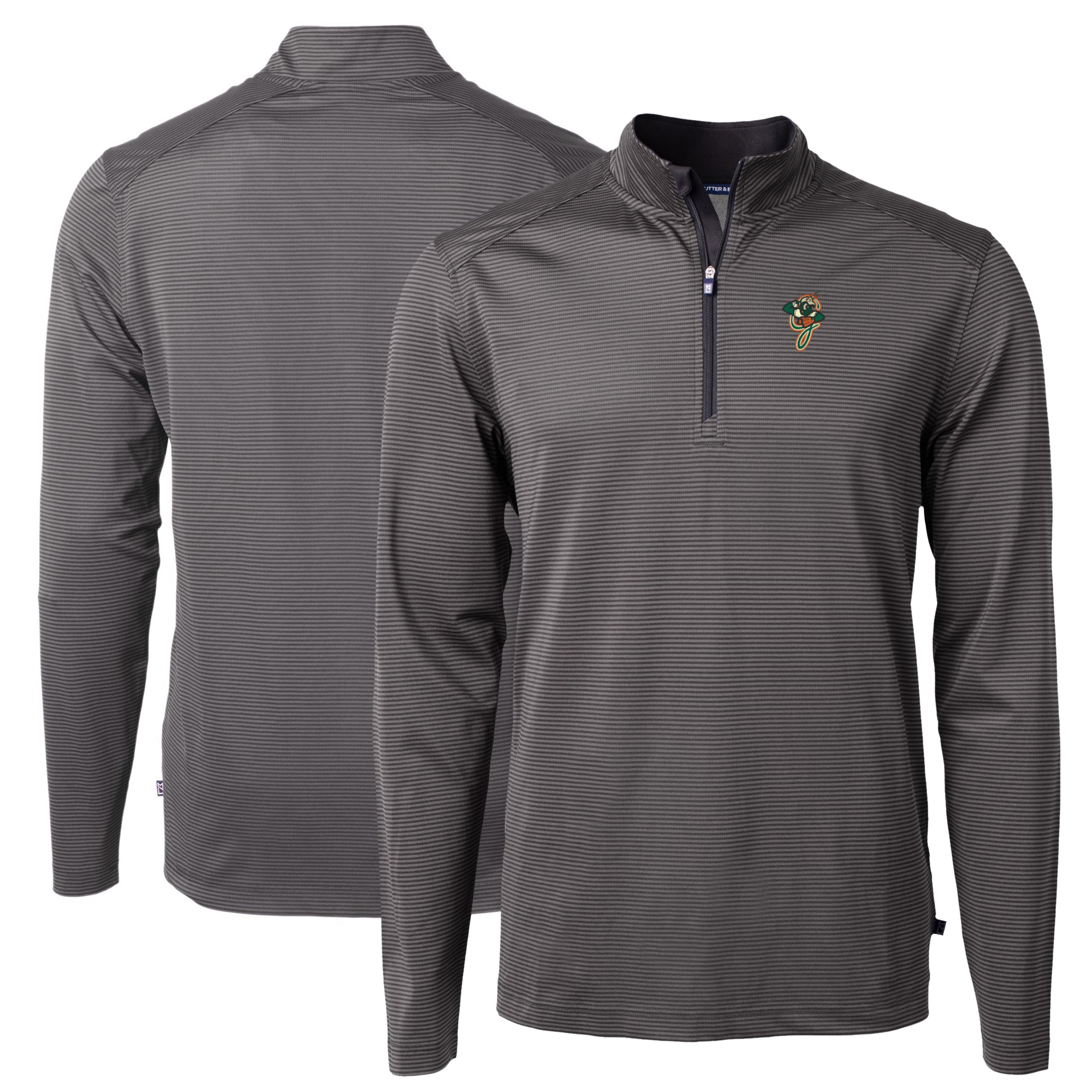 Men's Cutter & Buck Black Greensboro Grasshoppers Big & Tall Virtue Eco Pique Micro Stripe Recycled Quarter-Zip Pullover