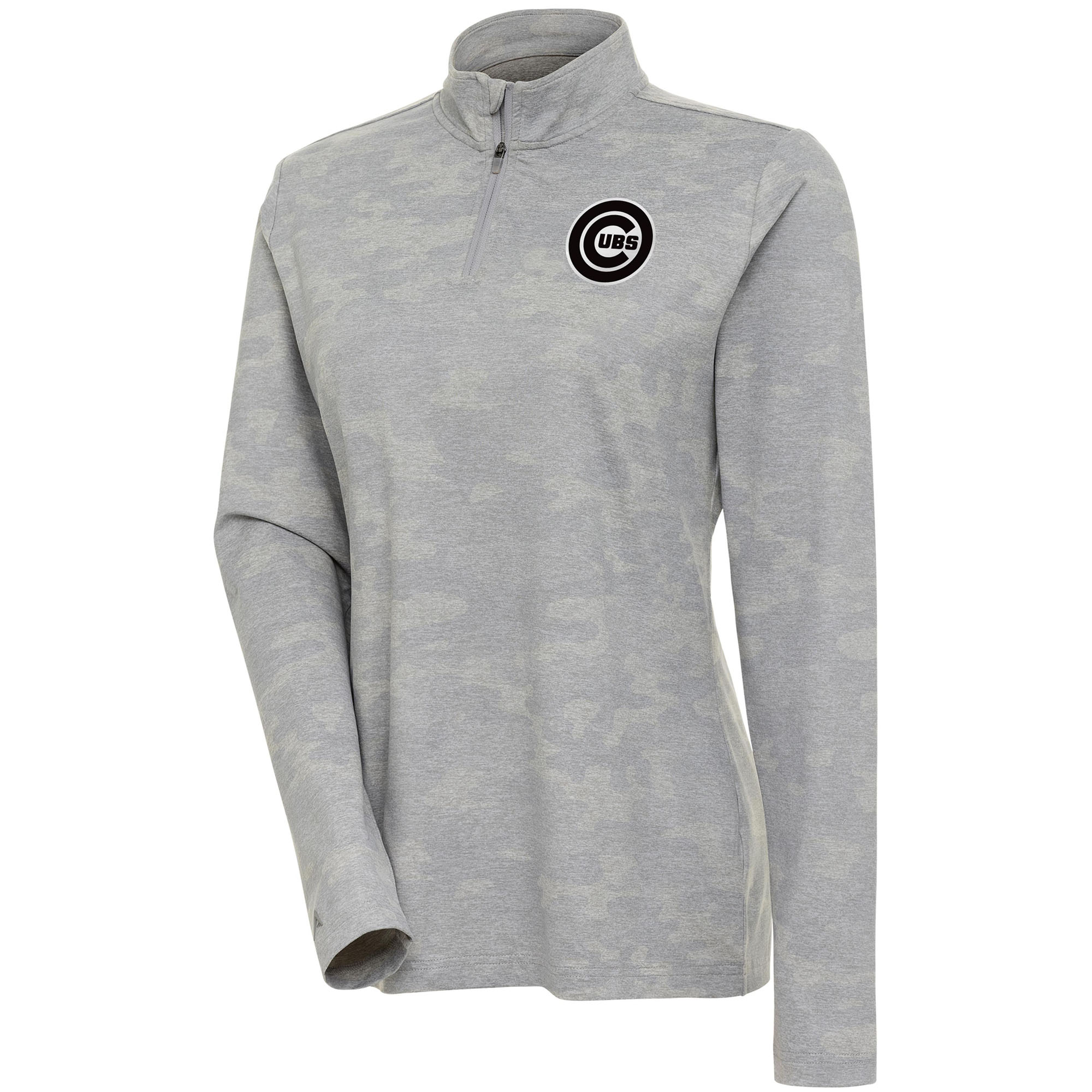 Women's Antigua White Chicago Cubs Brushed Metallic Respond Quarter-Zip Pullover Top