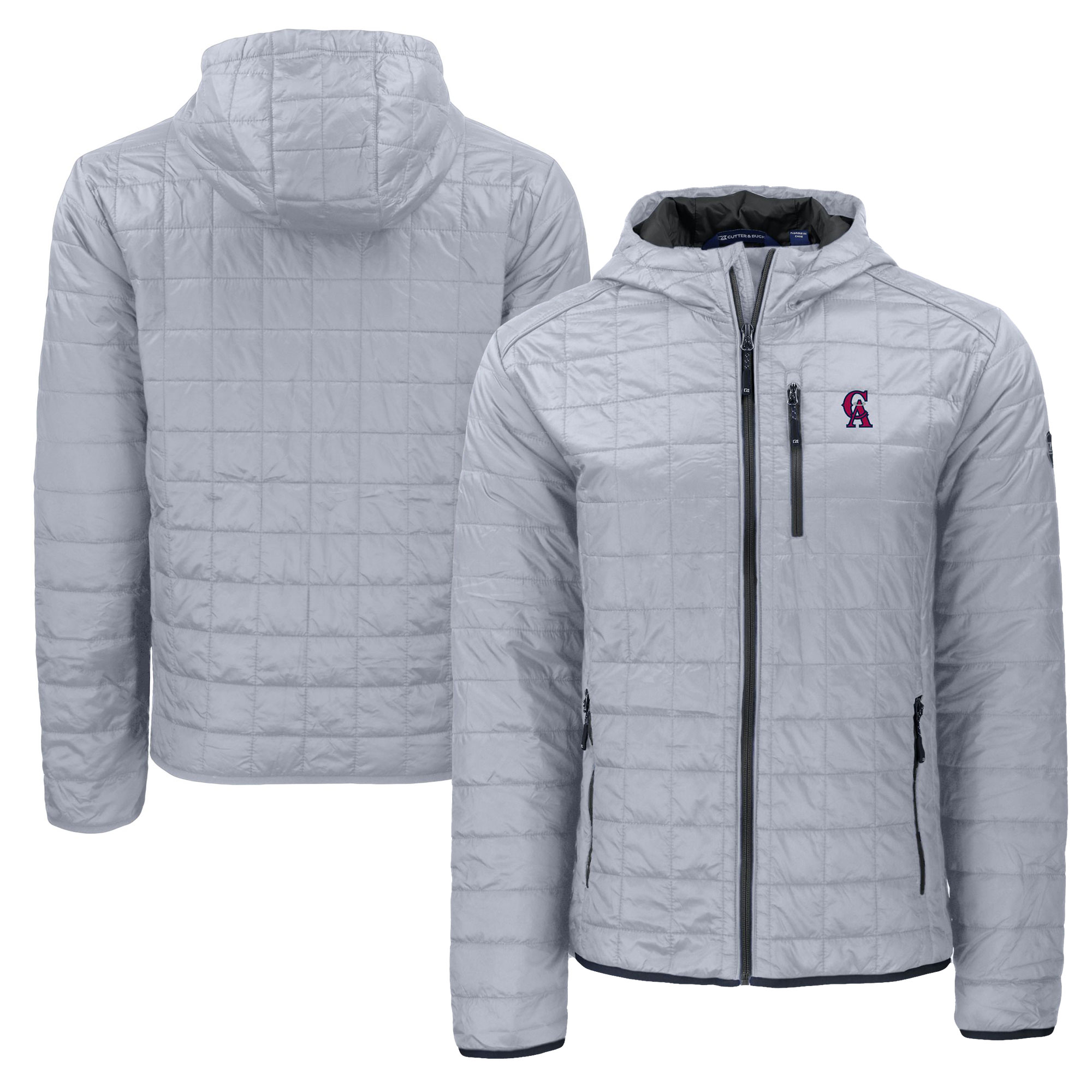 Men's Cutter & Buck Gray Los Angeles Angels Cooperstown Collection Rainier Primaloft Eco Full-Zip Hooded Jacket