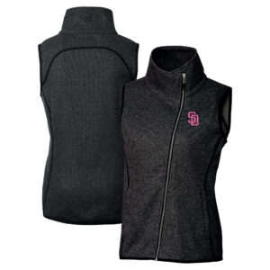Women's Cutter & Buck  Heather Charcoal San Diego Padres City Connect Mainsail Sweater Knit Asymmetrical Vest