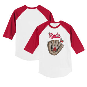 Infant Tiny Turnip White/Red Cincinnati Reds Butterfly Glove 3/4-Sleeve Raglan T-Shirt