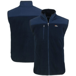 Men's Cutter & Buck Navy Denver Broncos Primary Mark Big & Tall Cascade Eco Sherpa Fleece Full-Zip Vest