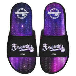 Men's ISlide  Black Atlanta Braves Galaxy Gel Slide Sandals