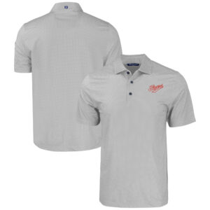 Men's Cutter & Buck  Gray Dayton Flyers Pike Eco Tonal Geo Print Stretch Recycled Polo