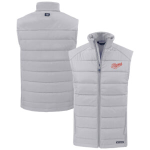 Men's Cutter & Buck  Gray Dayton Flyers Vault Evoke Hybrid Eco Softshell Recycled Full-Zip Vest