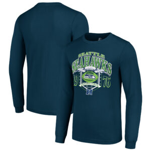 Men's Starter College Navy Seattle Seahawks Retro Long Sleeve Graphic T-Shirt
