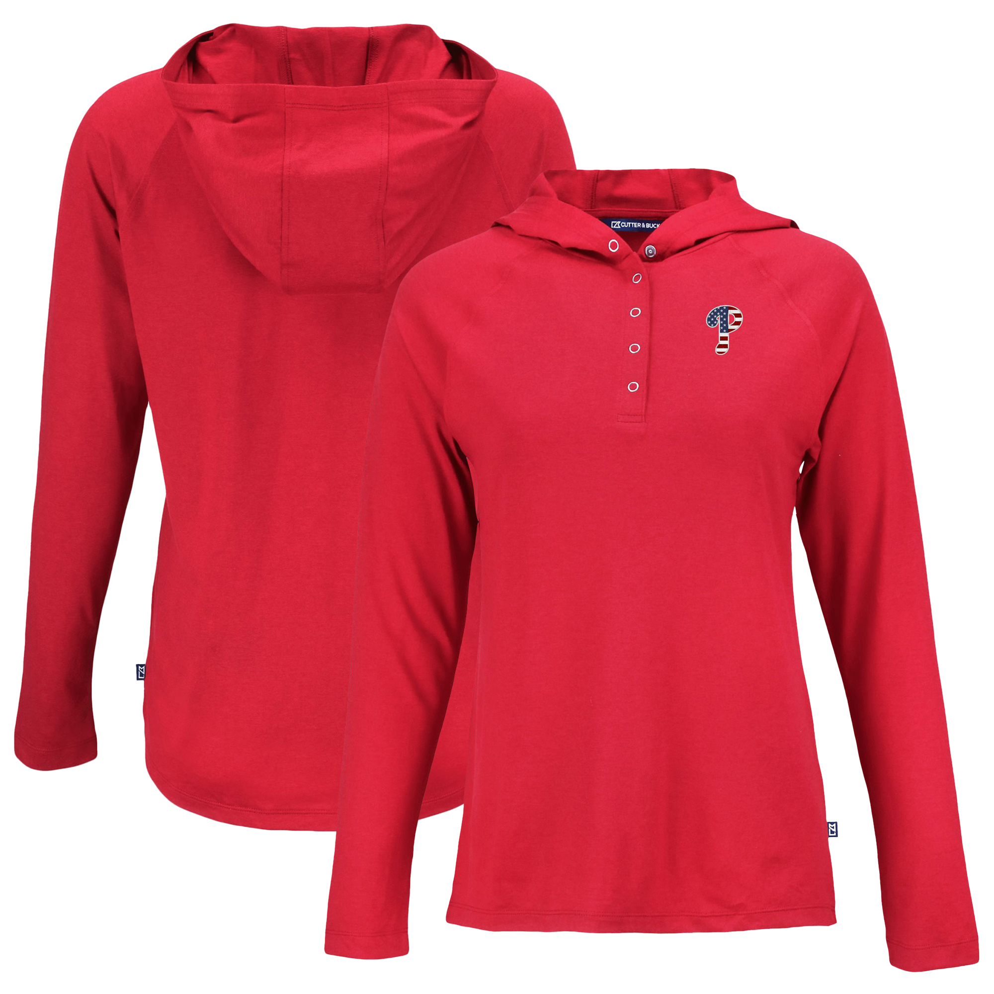 Women's Cutter & Buck Red Philadelphia Phillies Stars And Stripes Coastline Epic Comfort Eco Recycled Hoodie Raglan Long Sleeve T-Shirt - Image 2