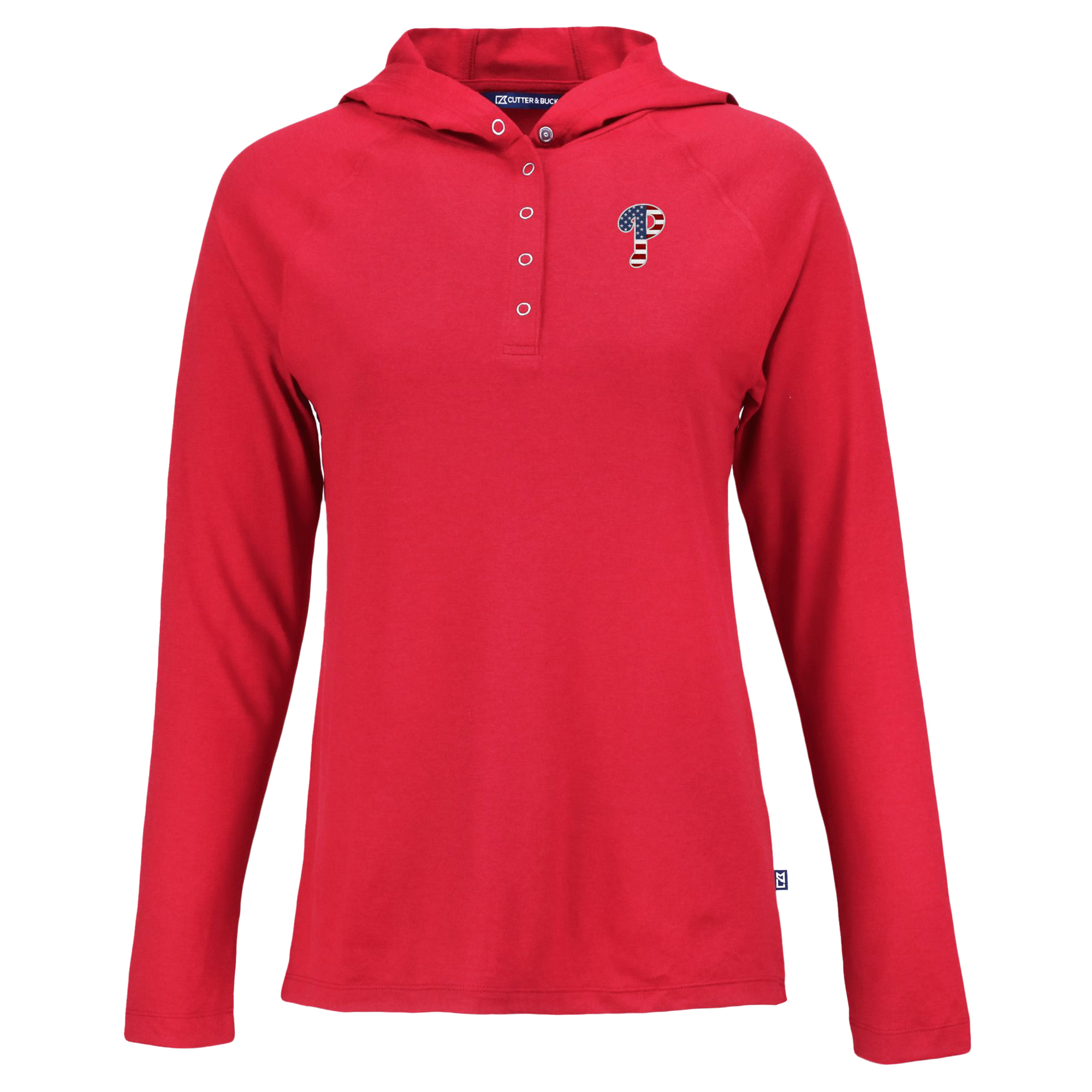 Women's Cutter & Buck Red Philadelphia Phillies Stars And Stripes Coastline Epic Comfort Eco Recycled Hoodie Raglan Long Sleeve T-Shirt - Image 6
