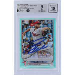 Zack Wheeler Philadelphia Phillies Autographed 2022 Topps Chrome Sonic Aqua Raywave Refractors #207 #/199 Beckett Fanatics Witnessed Authenticated 9/10 Card