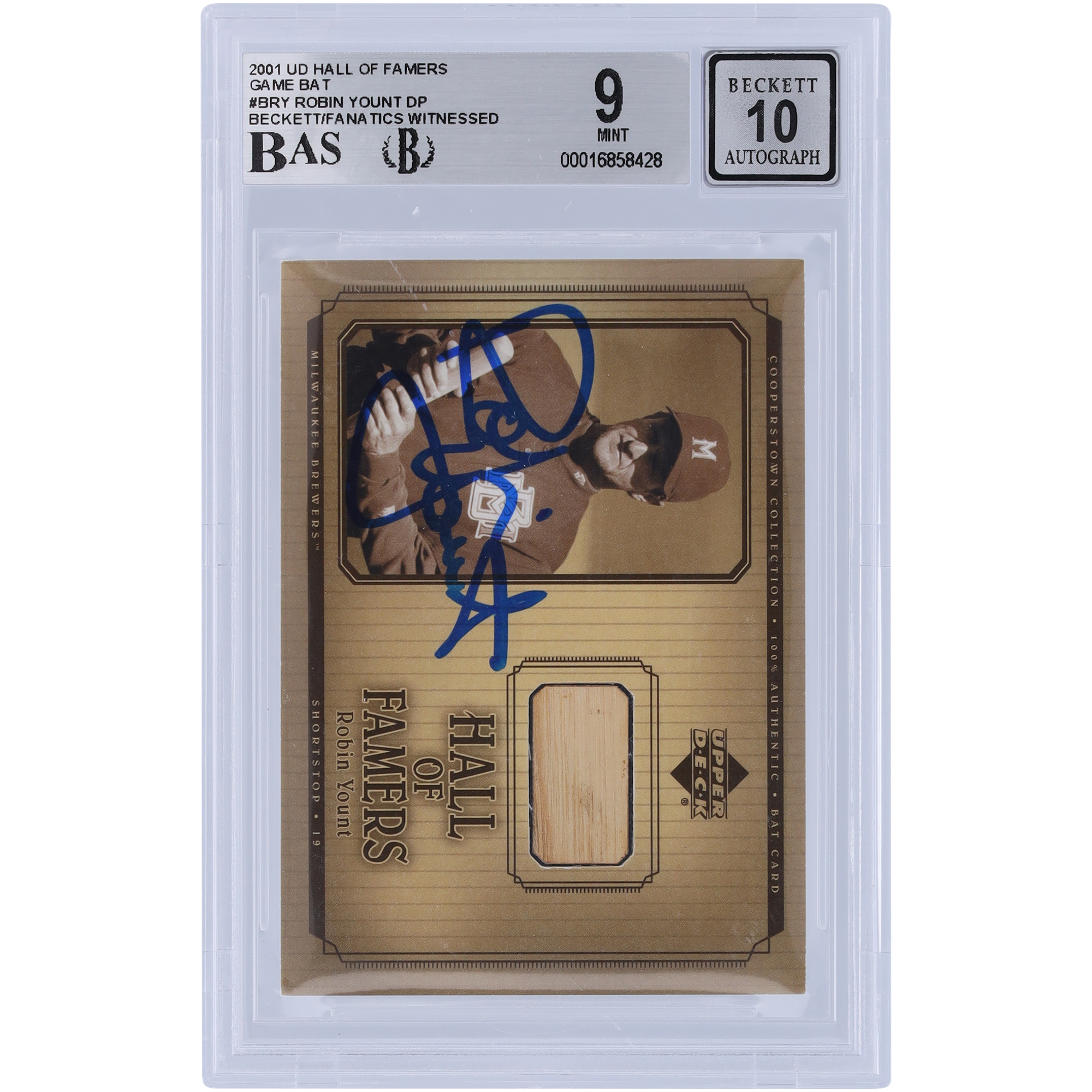 Robin Yount Milwaukee Brewers Autographed 2001 Upper Deck Hall of Famers Game Bat Relic #B-RY Beckett Fanatics Witnessed Authenticated 9/10 Card - Image 5