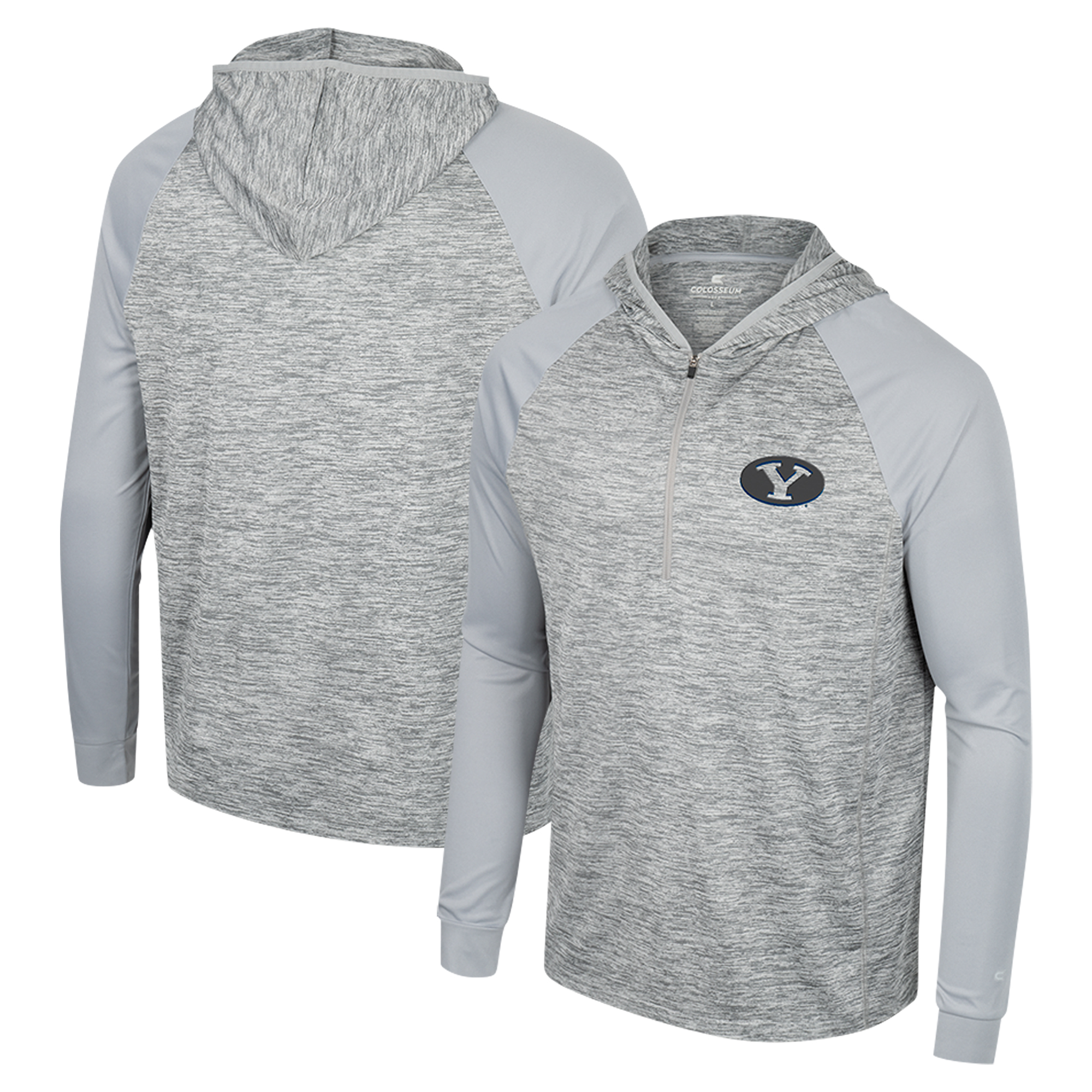 Men's Colosseum Gray BYU Cougars Cybernetic Raglan Quarter-Zip Hooded Top