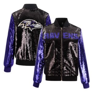 Women's Cuce Black Baltimore Ravens Two-Tone Team Colored Full-Zip Sequin Jacket