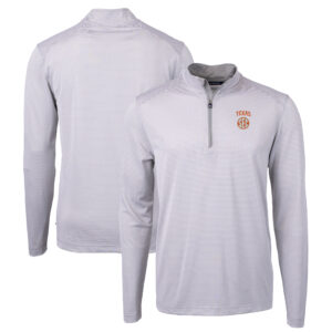 Men's Cutter & Buck Gray/White Texas Longhorns SEC Big & Tall Virtue Eco Pique Micro Stripe Recycled Quarter-Zip Pullover Top