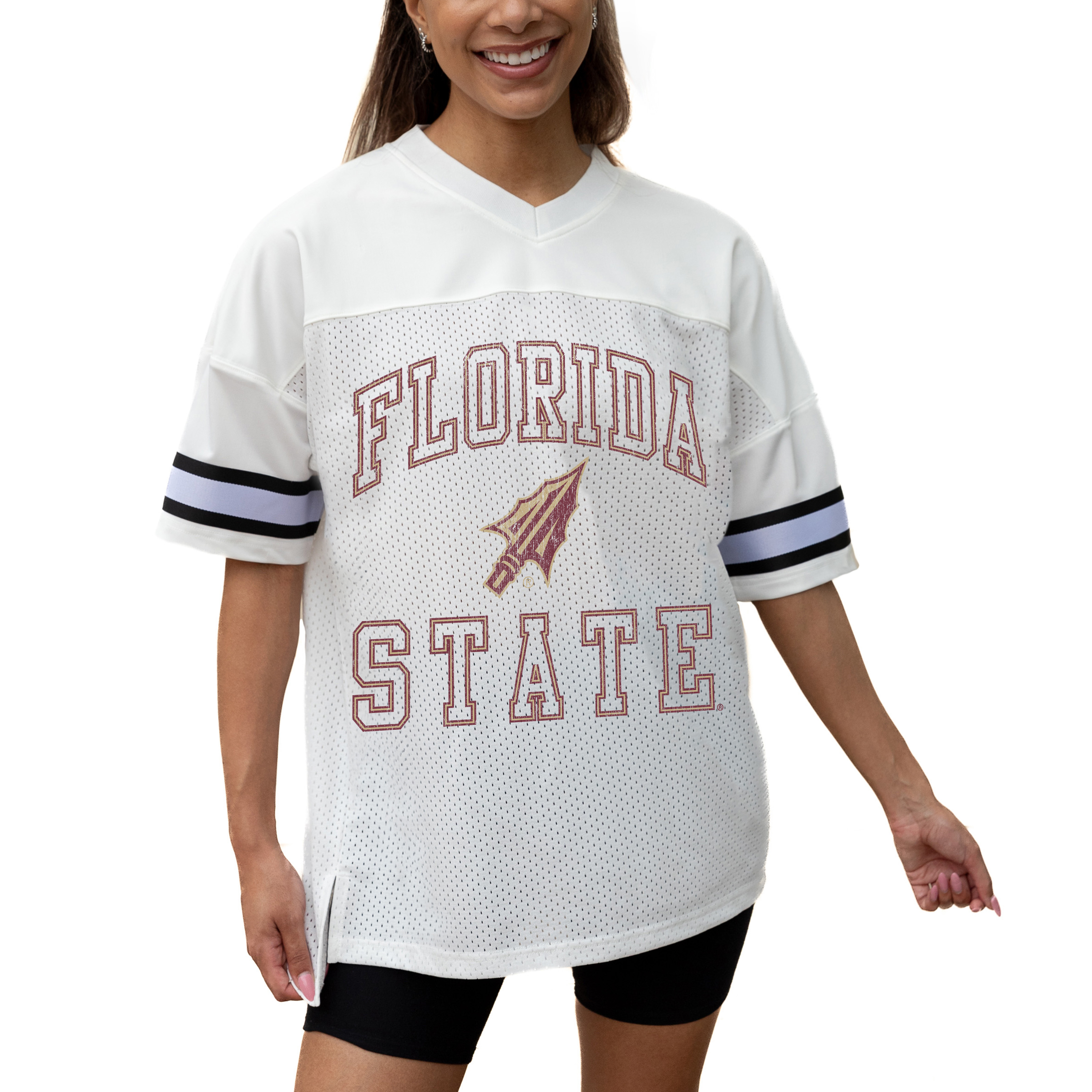 Women's Gameday Couture White Florida State Seminoles Iconic Oversized Fashion Jersey